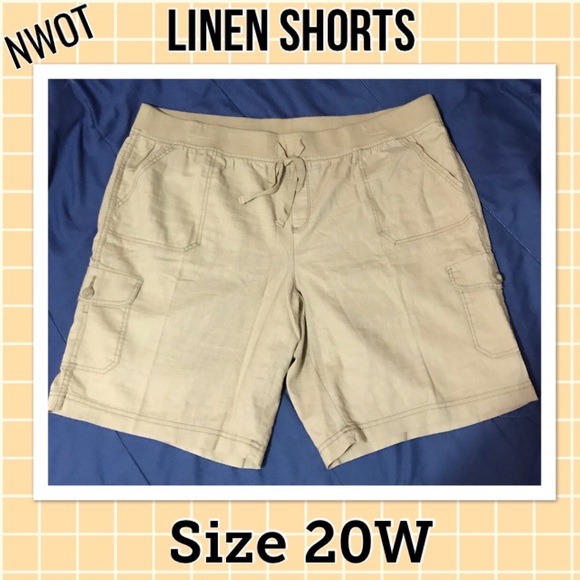 NWOT. Size 20W khaki Linen Shorts - Picture 1 of 4